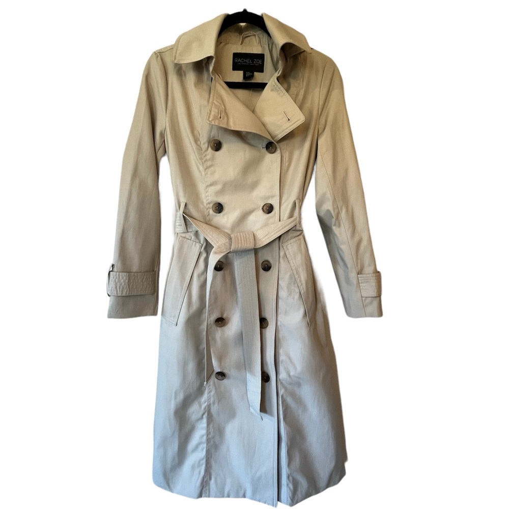 Rachel Zoe Midi Trench Coat With Hood, Water Resistant, Size Extra Small